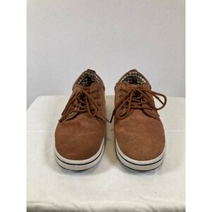 Fashion Suede Low Top Sneakers Mens Size 40 Brown Plaid Lining Casual Shoes